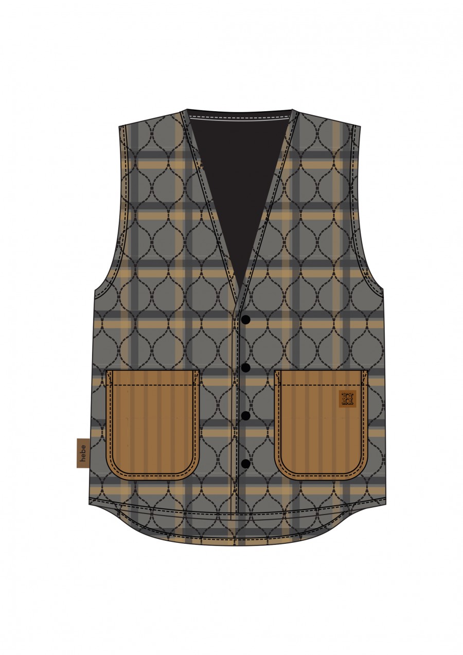 Vest quilted with grey checks and brown pockets for female FW23219