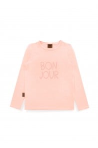 Top with BONJOUR  placment print pink