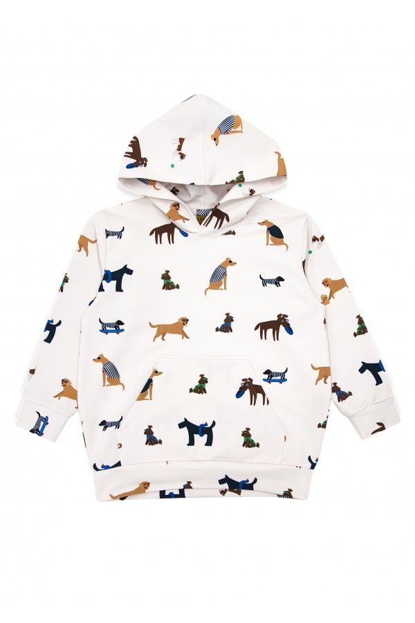 Hoodie off-white with dog print warm SS24235