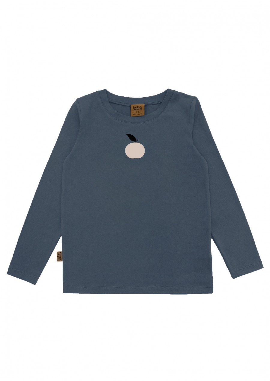 Kids top midnight blue long sleeves with apple print AY24219