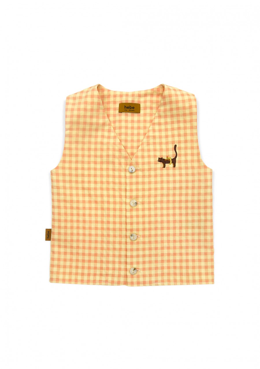 Vest cotton with yellow check and embroidery SS24066L