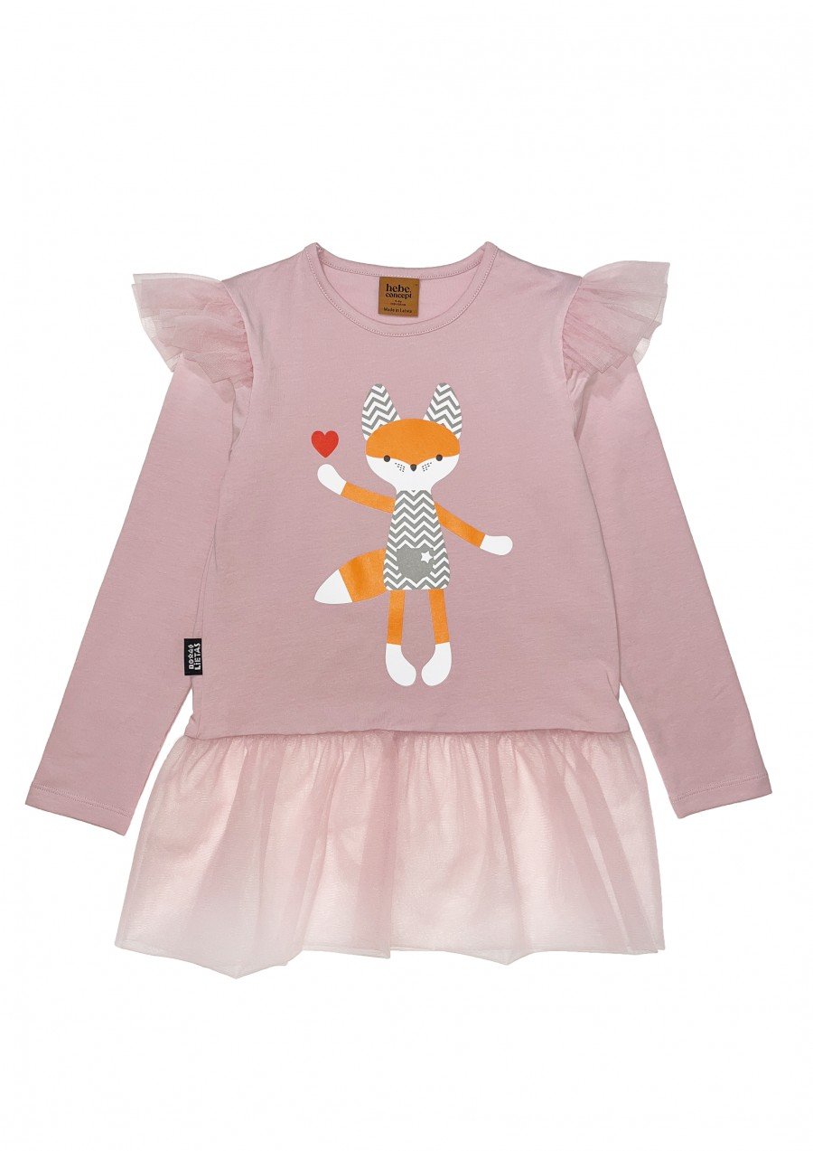 Top pink with tulle and Tuta`s fox print 0225_TF2403