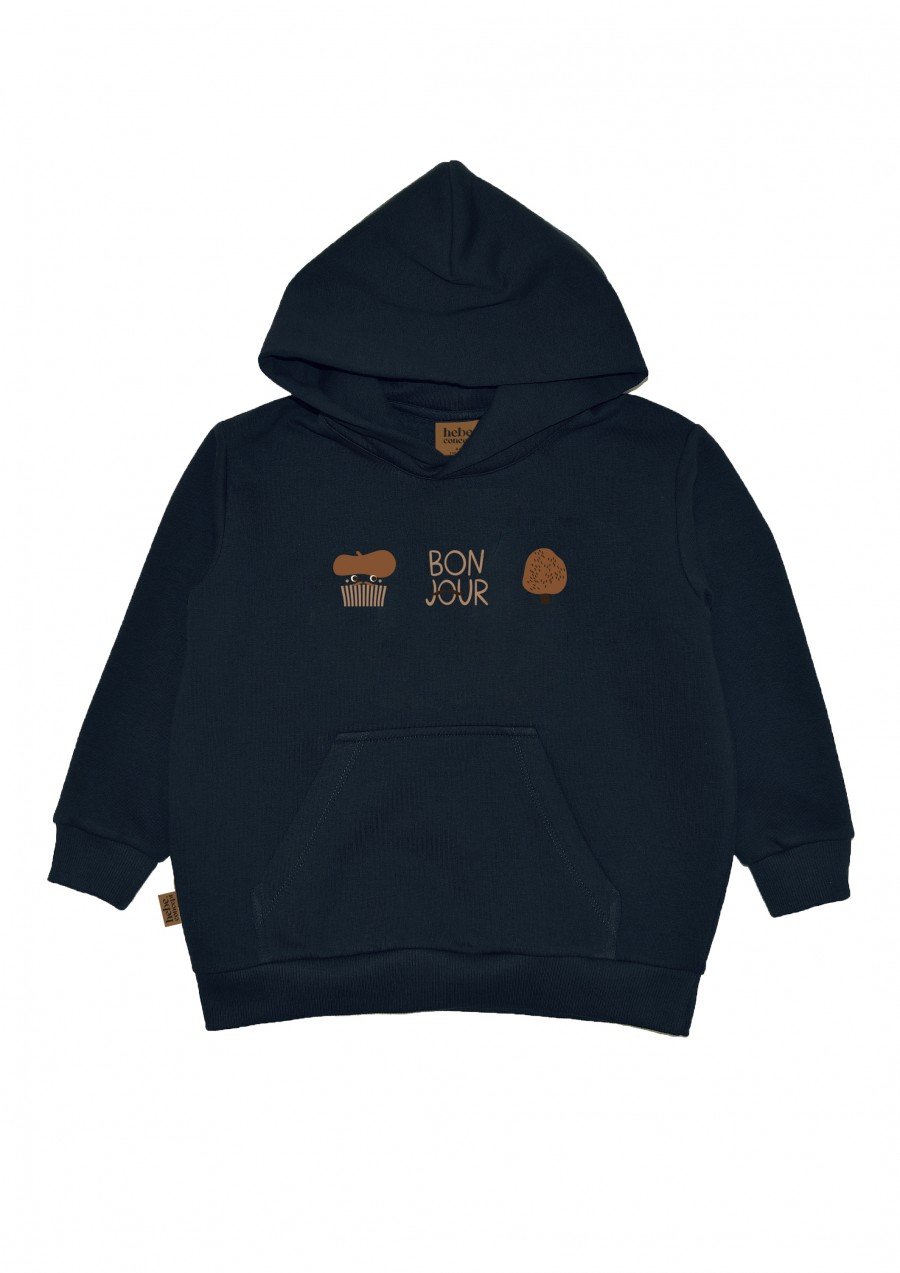 Hoodie with placment print navy blue 0130_F25222