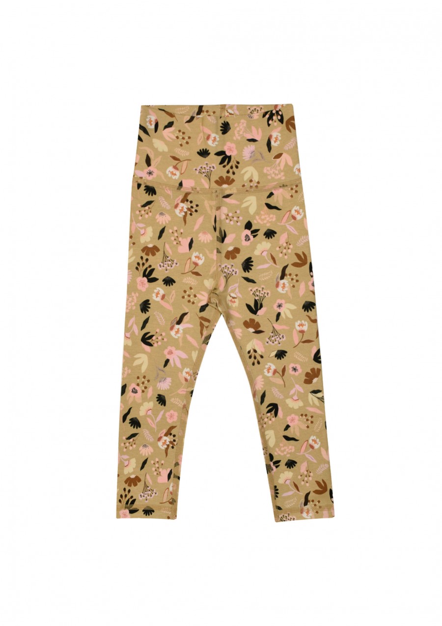 Leggings with high waist, floral mustard print FW21401