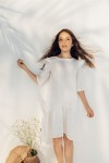 Dress white linen with ruffles and frill SS21345