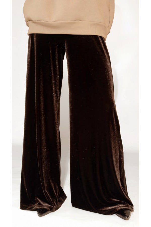Dark brown velvet pants, regular 0392_LM017