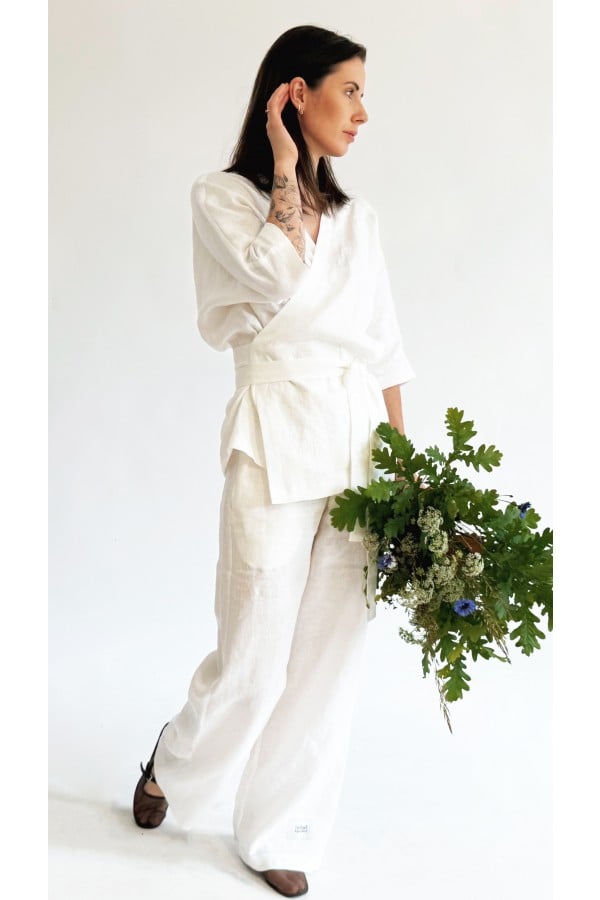 Pants white linen, long 0039_S25406