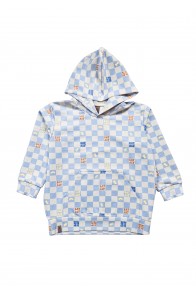 Hoodie with blue checkers allover print
