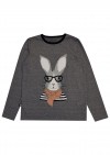 Top dark grey with long sleeves and Easter bunny E21053