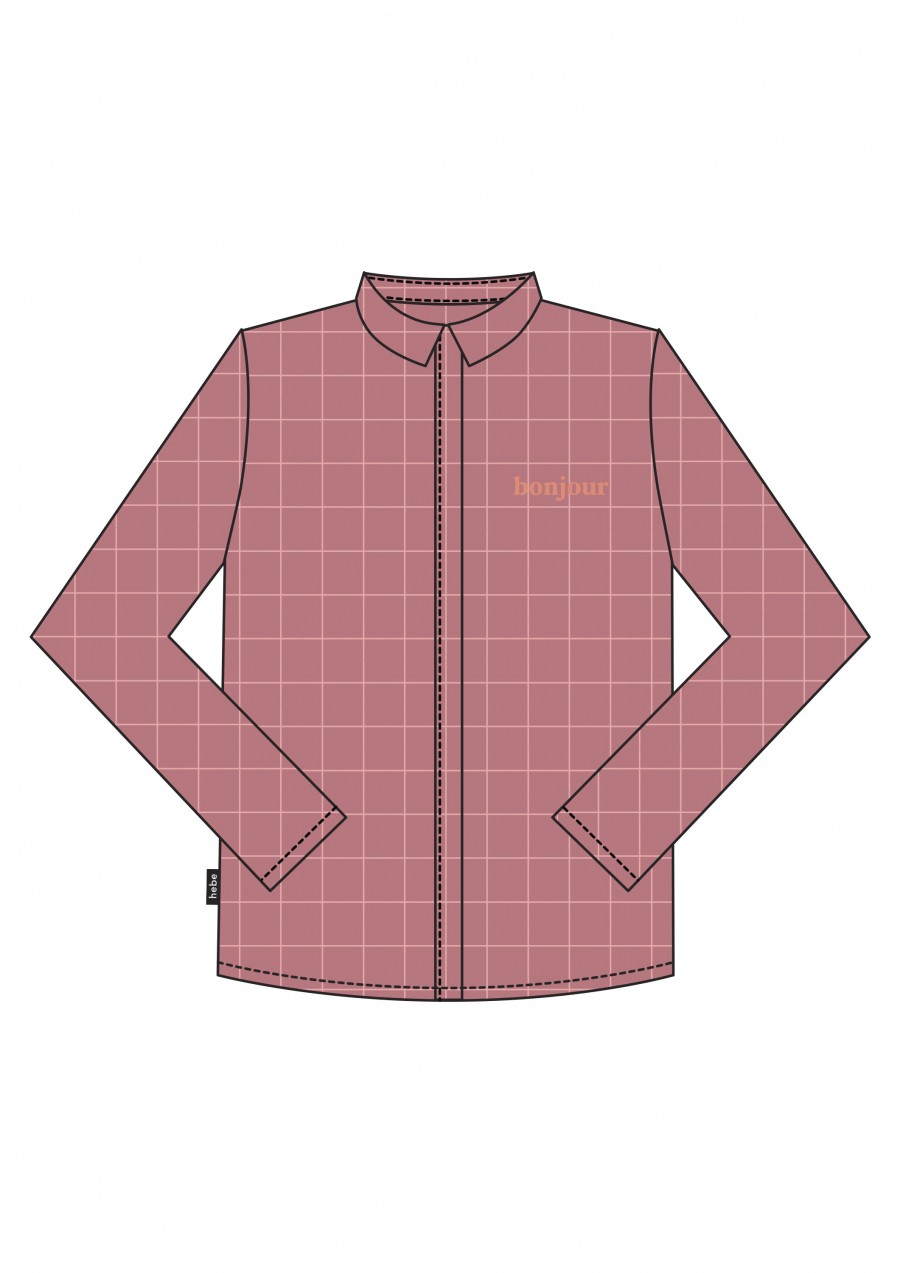 Shirt pink checkered with embroidrey bonjour FW21075L