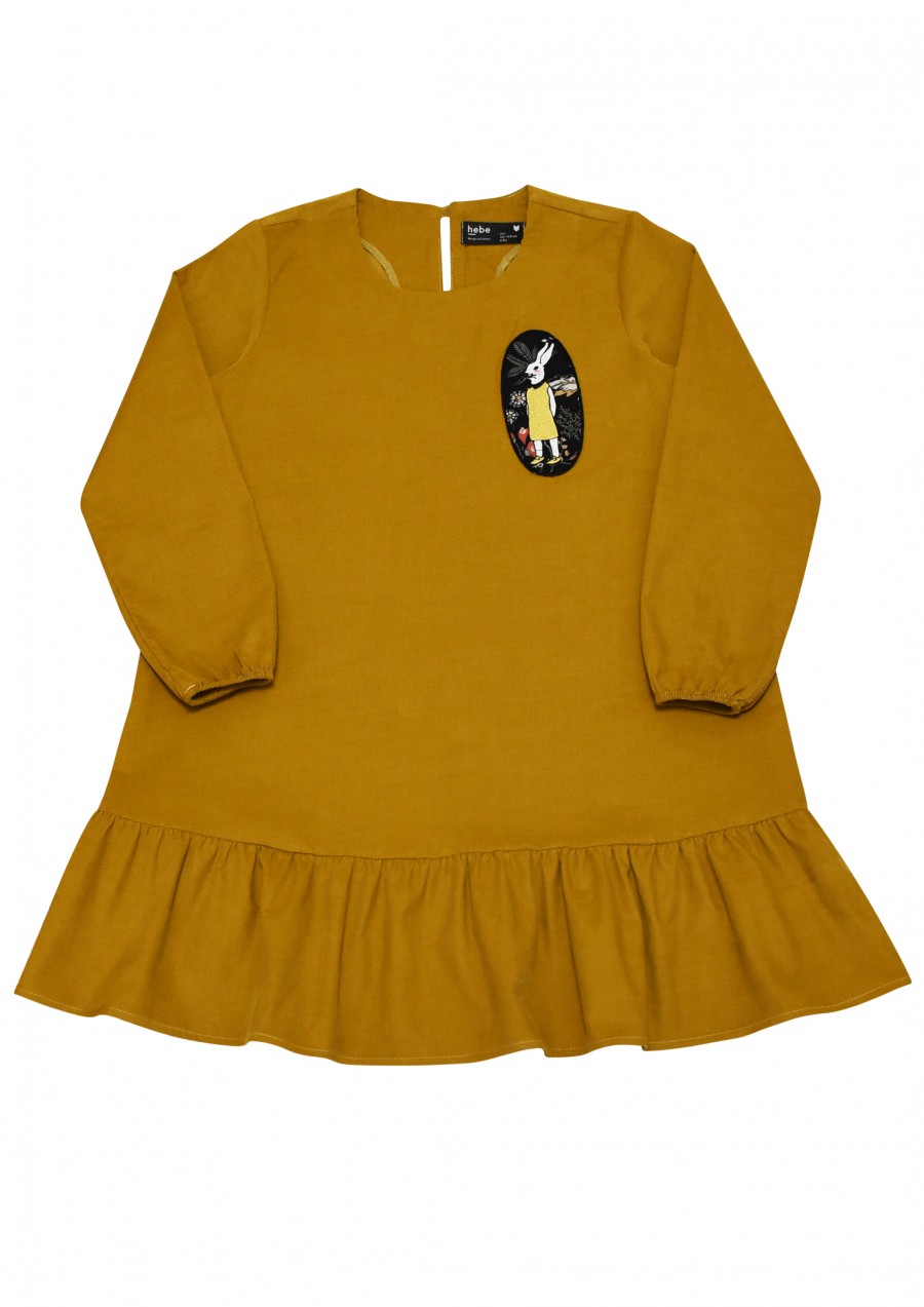 Curduroy dress mustard with embroidery FW19014L