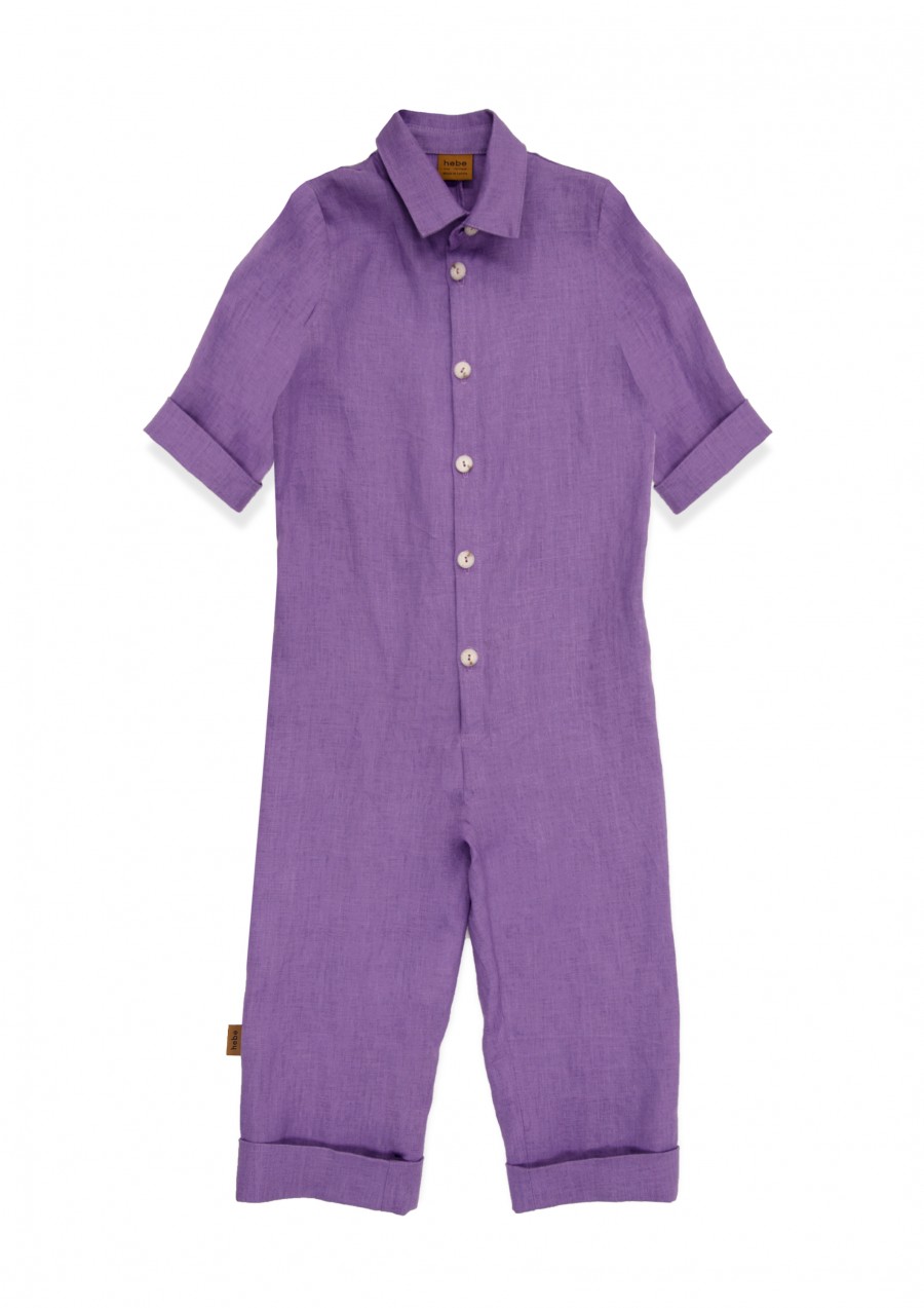 Jumpsuit linen violet with embroidery SS24119L