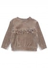Sweater velvet with ruffles and an embroidery in the front taupe 0304_F25078