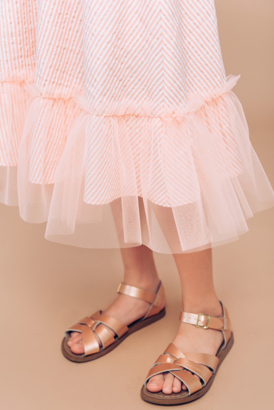 Skirt with coral stripes and tulle frill SS20206