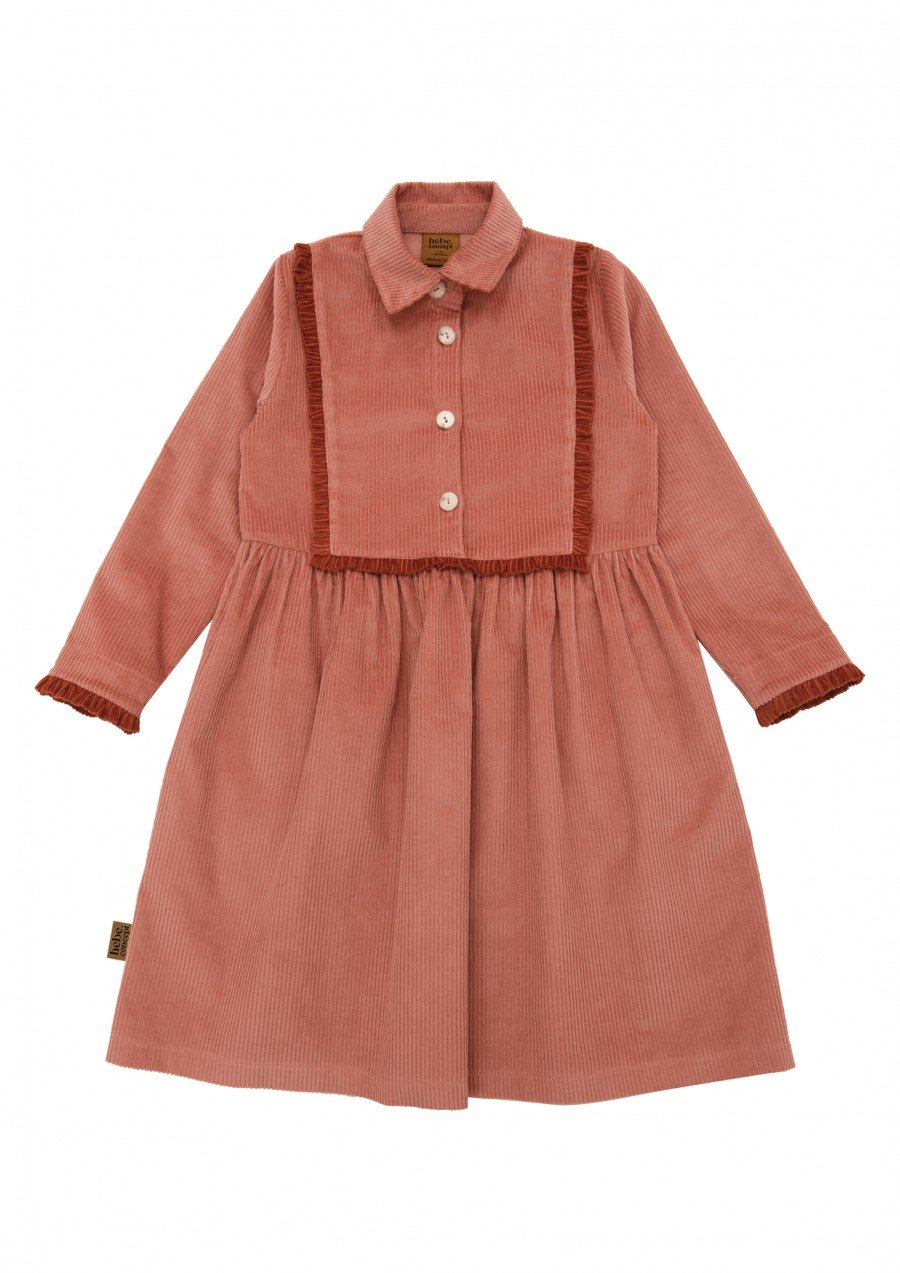 Dress dusty pink corduroy with ruffle FW24137