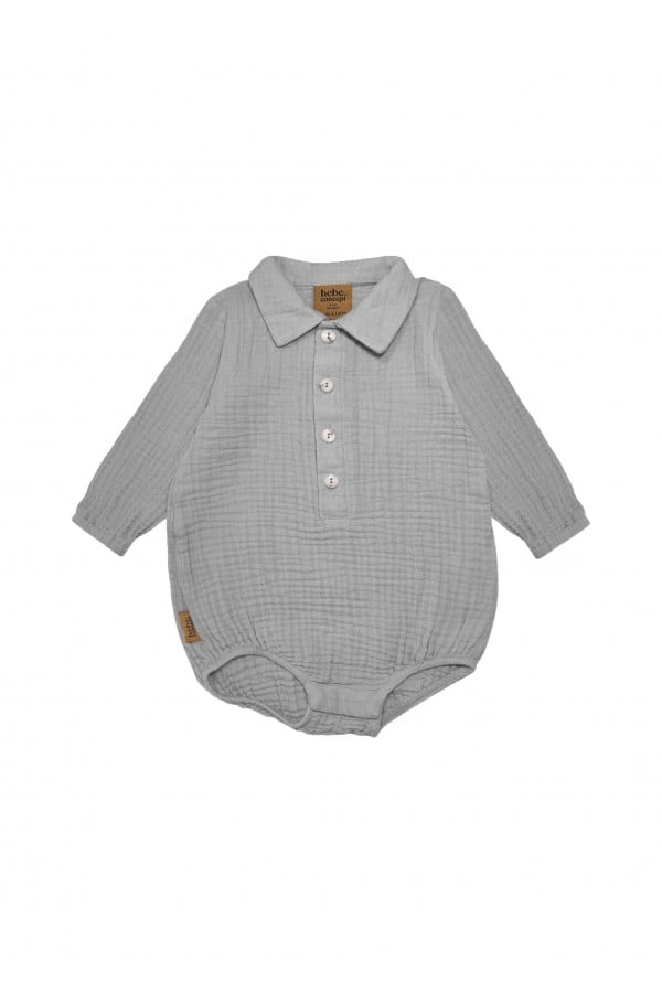 Muslin romper with a collar and buttons grey 0118_F25205