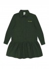 Dress green checkered with frill and embroidrey bonjour FW21101L