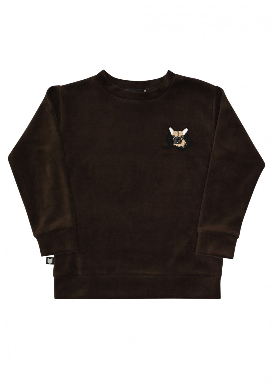 Boys cotton velvet sweater brown with embroidery FW19162