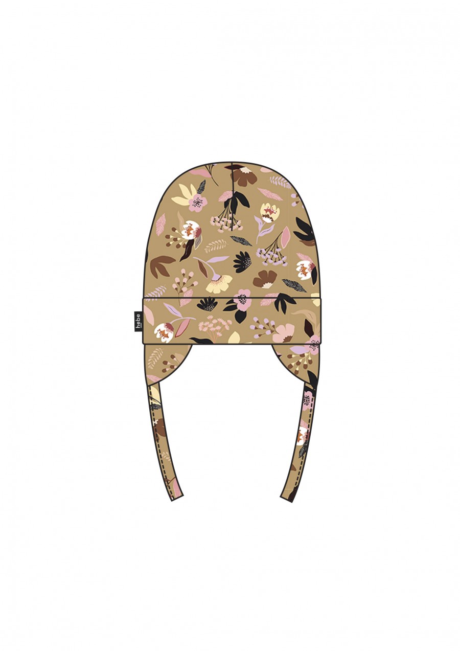 Hat with ear flaps, floral mustard print FW21391