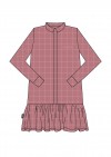 Dress pink checkered with frill and embroidrey bonjour FW21078