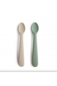 Mushie Silicone Feeding Spoons 2-Pack- Cambridge Blue/Shifting Sand