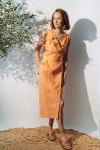 Wrap dress light orange linen for female SS23198