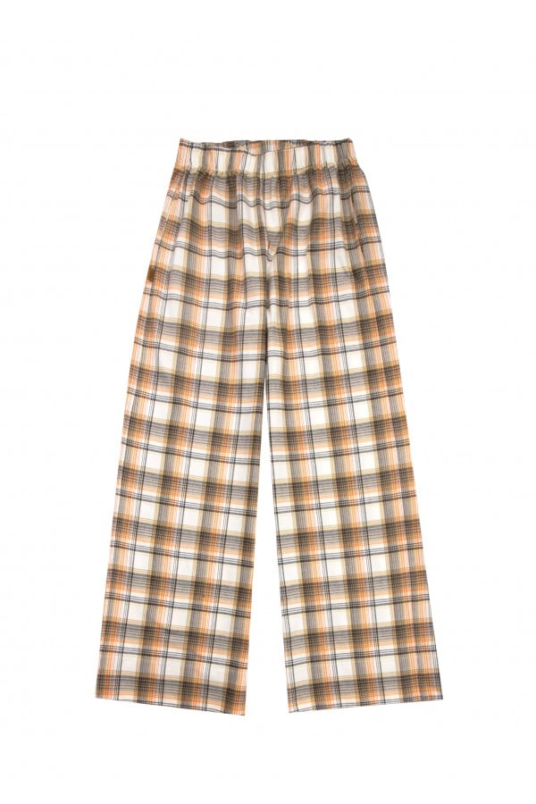 Wide pants yellow checkered flanel, women