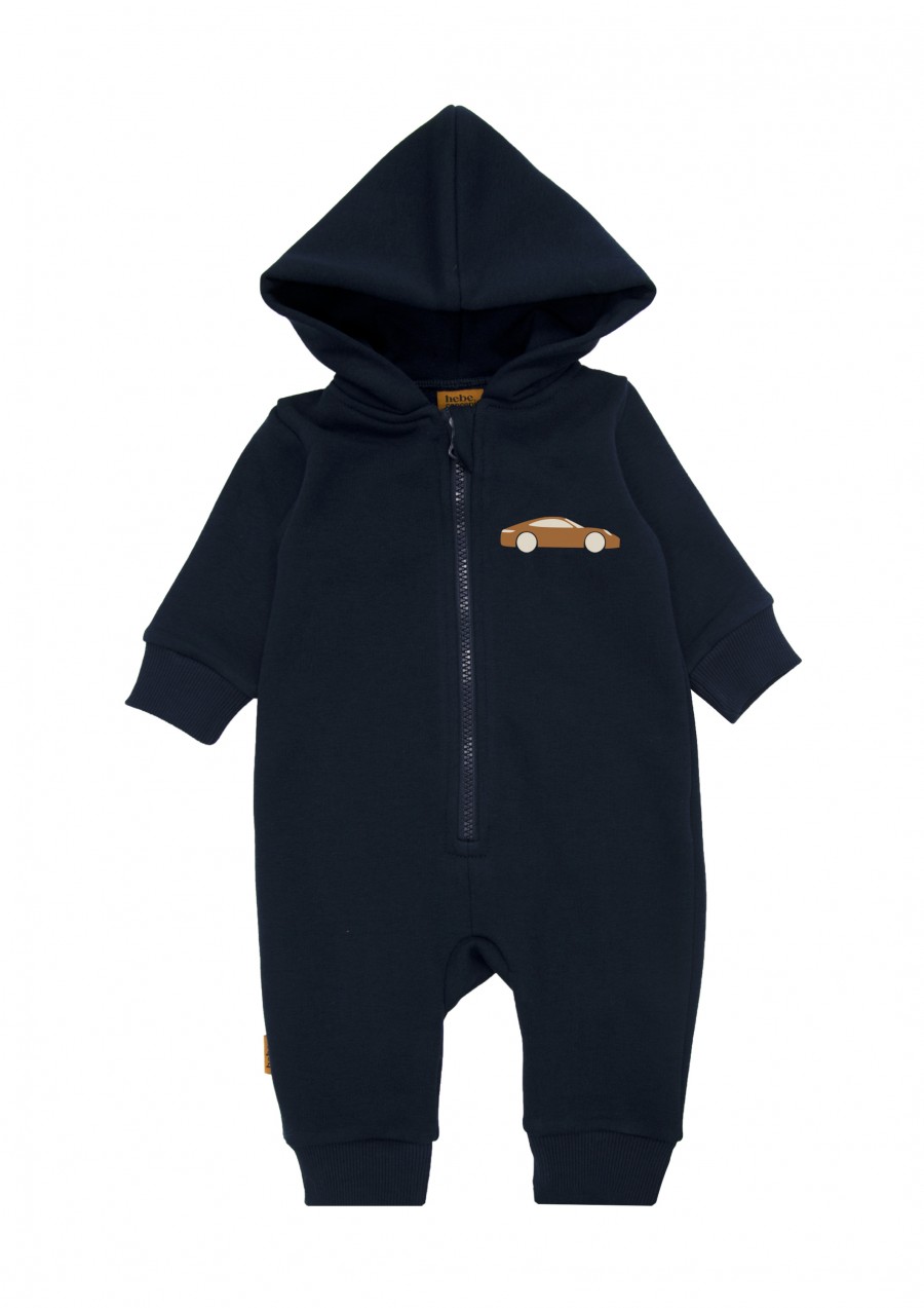 Warm jumpsuit dark blue with a sport's car AY24247