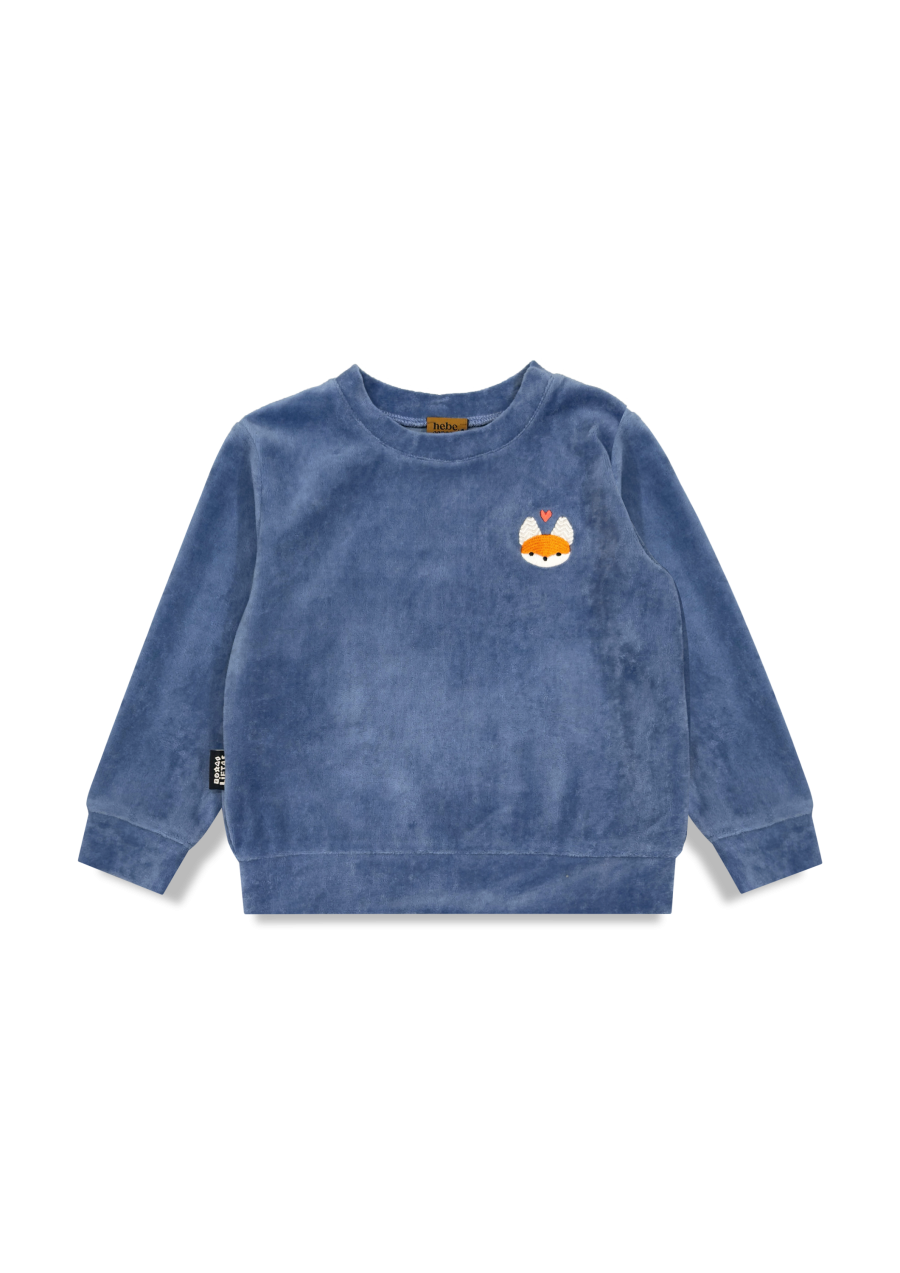 Blue velvet sweater with embroidered Tuta's fox 0390_TUT006