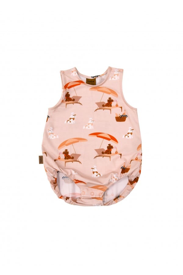 Romper pink with dog and umbrella print