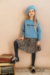 Warm sweater blue with nice journey embroidery bon voyage FW21288L