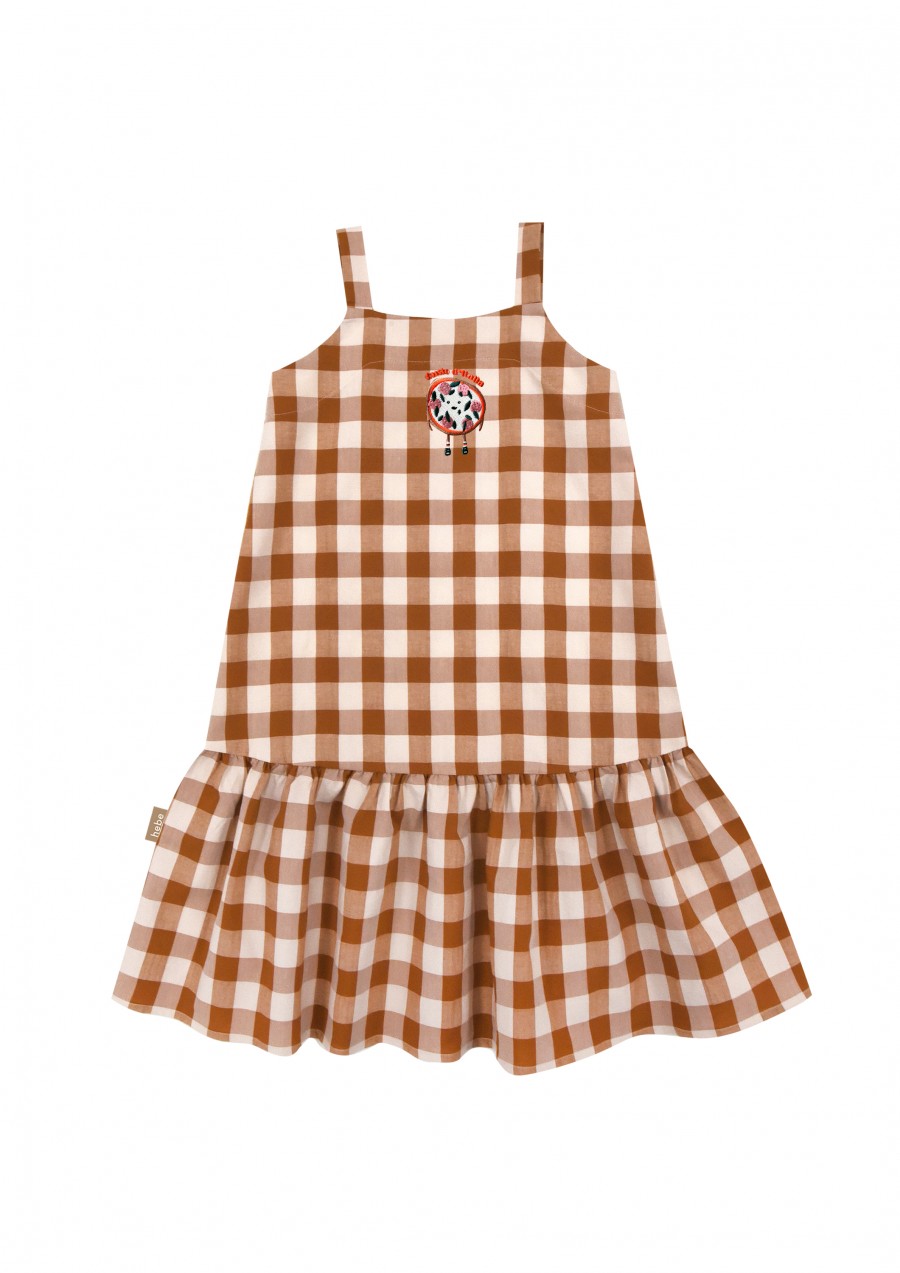 Dress brown checkered with embroidery pizza SS23123L