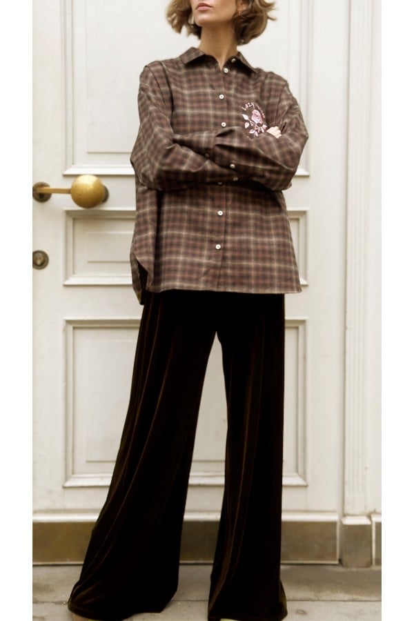 Dark brown velvet pants, long 0393_LM018