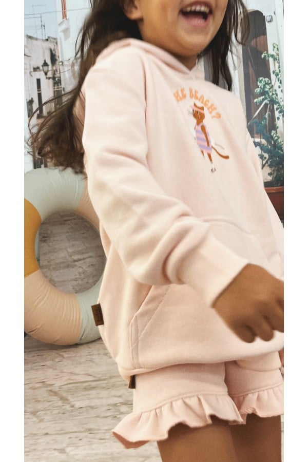 Hoodie light pink with cat print 0130_S25097