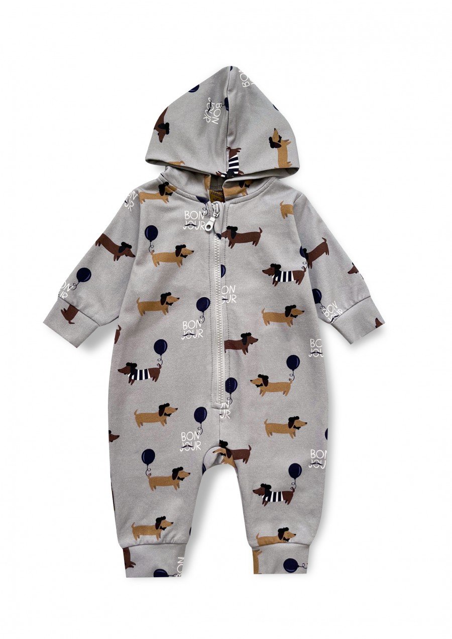 Romper with hood and a zipper in front with all-over dog print 0146_F25198