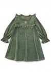 Velvet dress with Gingerman embroidery green 0202_F25245