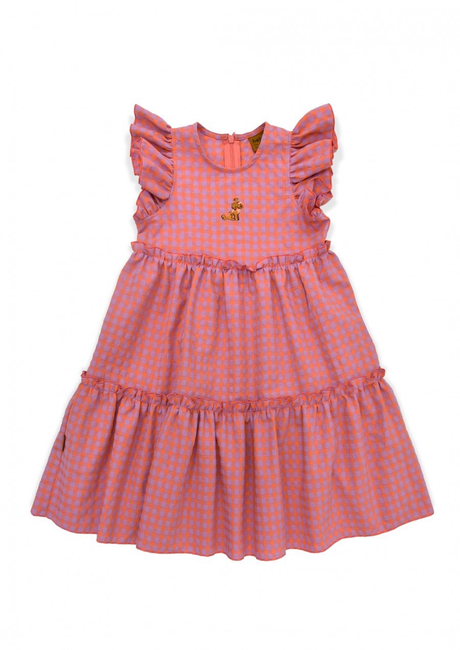 Dress cotton with pink check and embroidery SS24192L