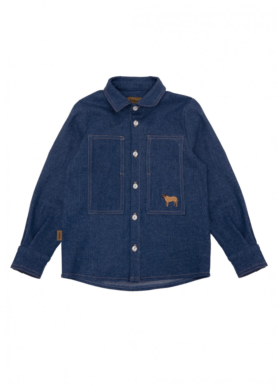 Shirt dark blue denim with embroidery FW23220L