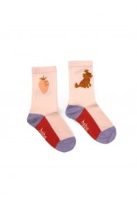 Socks pink with dog and strawberry