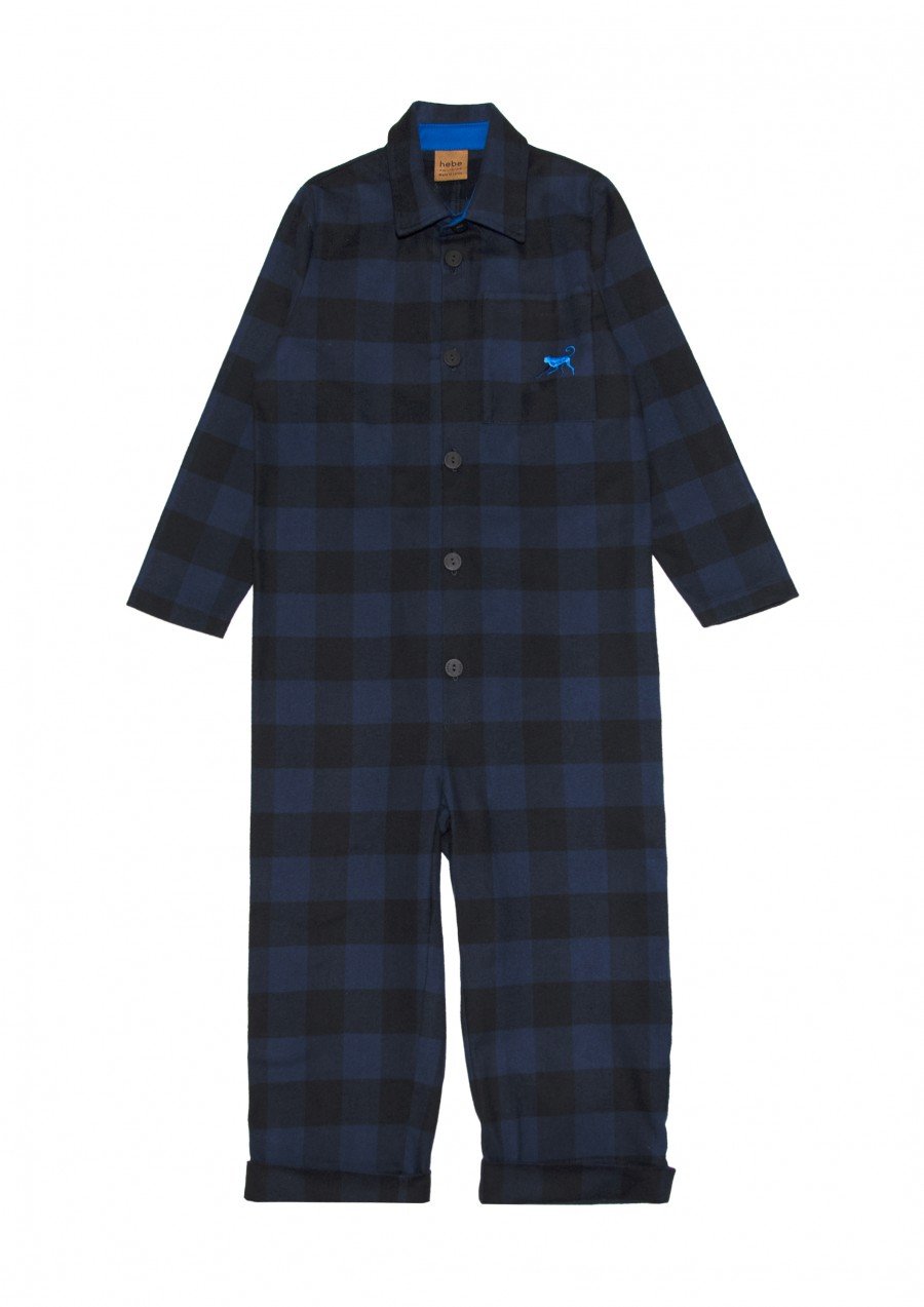 Jumpsuit with blue checks and embroidery FW23084L