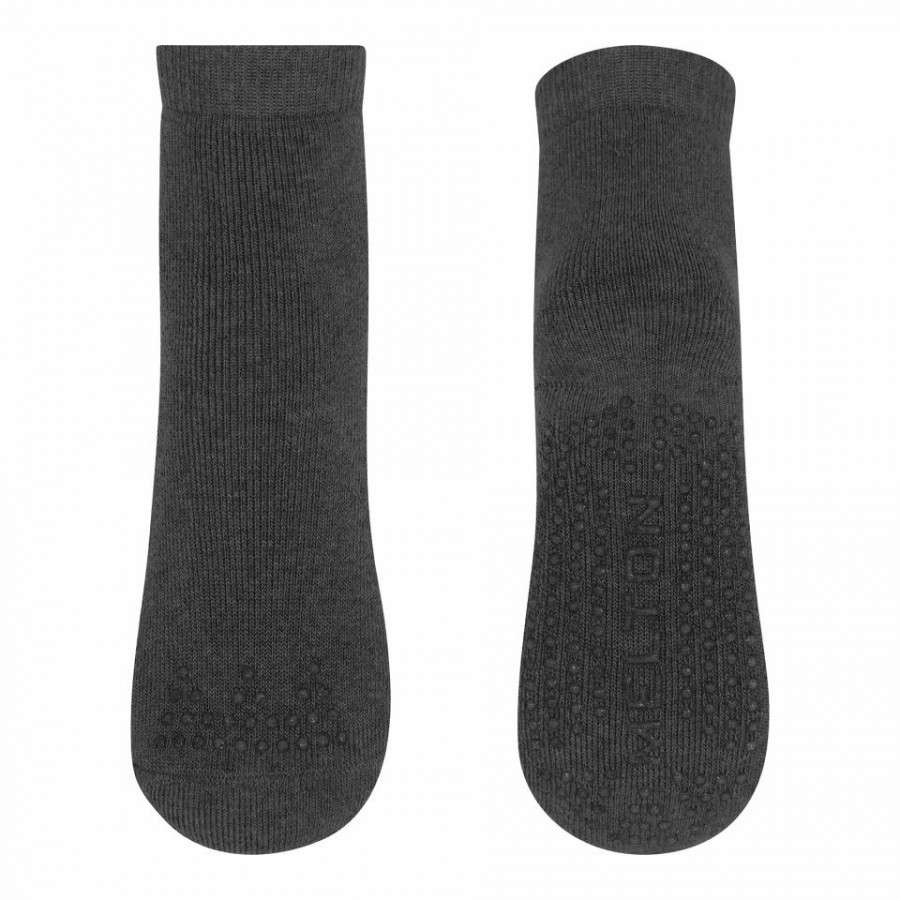 Cotton socks anti-slip, dark grey melange 21008-1-180