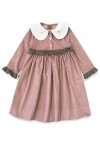 Dress corduroy with embroidery on the collar dusty pink 0295_F25141