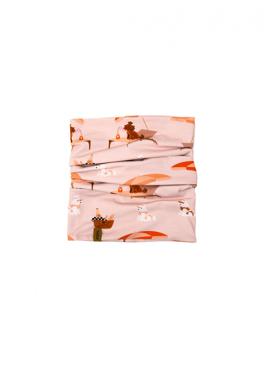 Scarf pink with dog and umbrella print SS24180