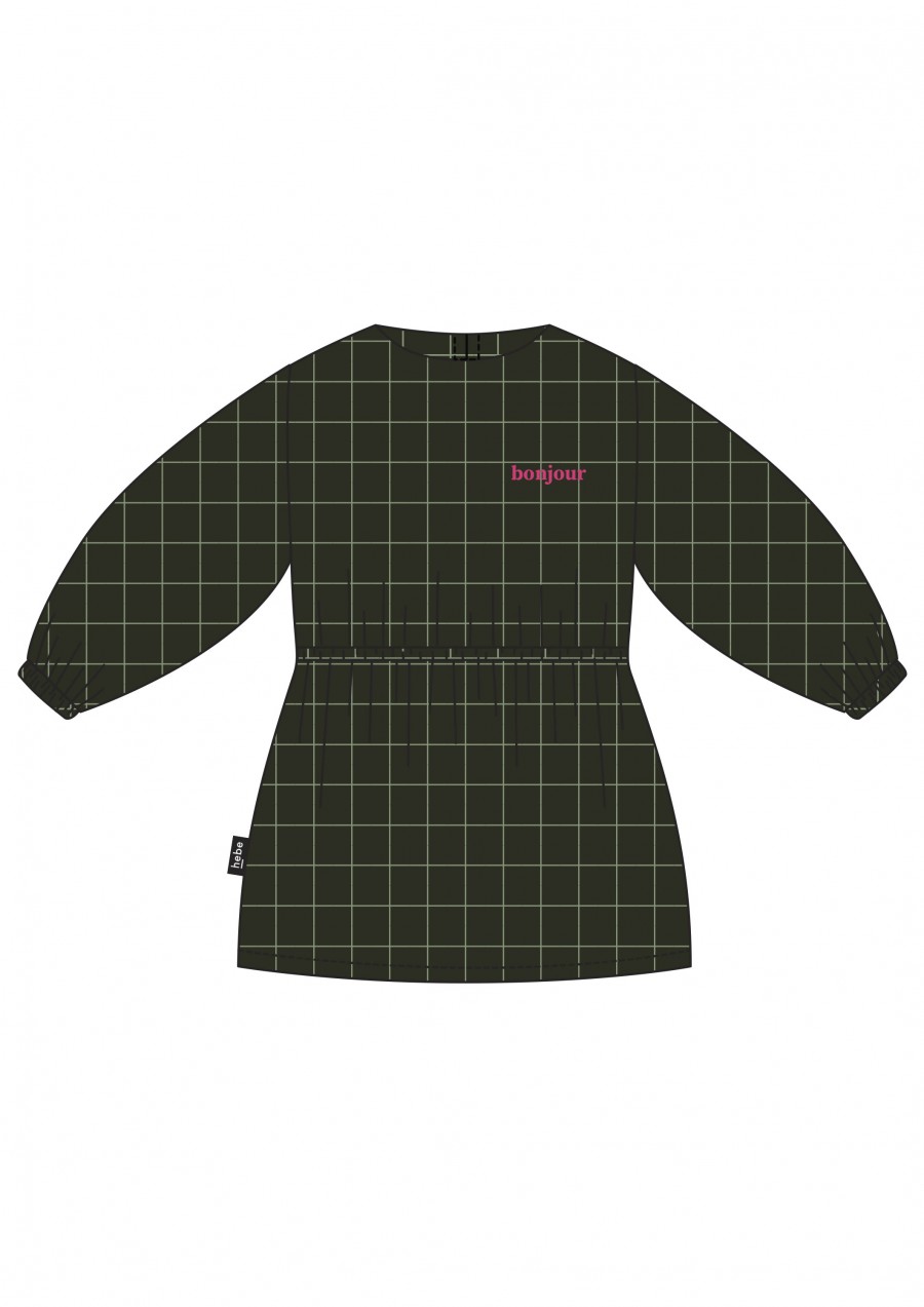 Blouse green checkered with embroidrey bonjour FW21099L