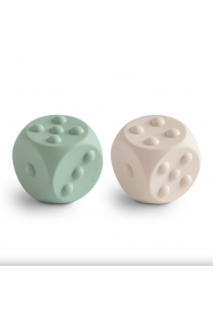 Mushie Dice Press Toy 2-Pack- Cambridge Blue/Shifting Sand