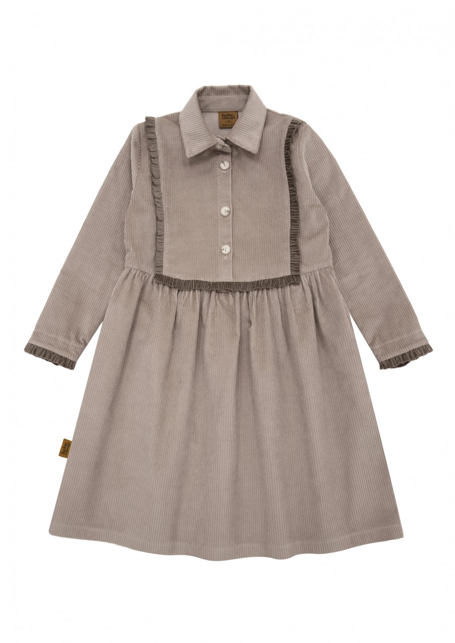 Dress pepper grey corduroy with taupe ruffle FW24091