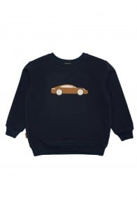 Kids sweater dark blue with a sports car