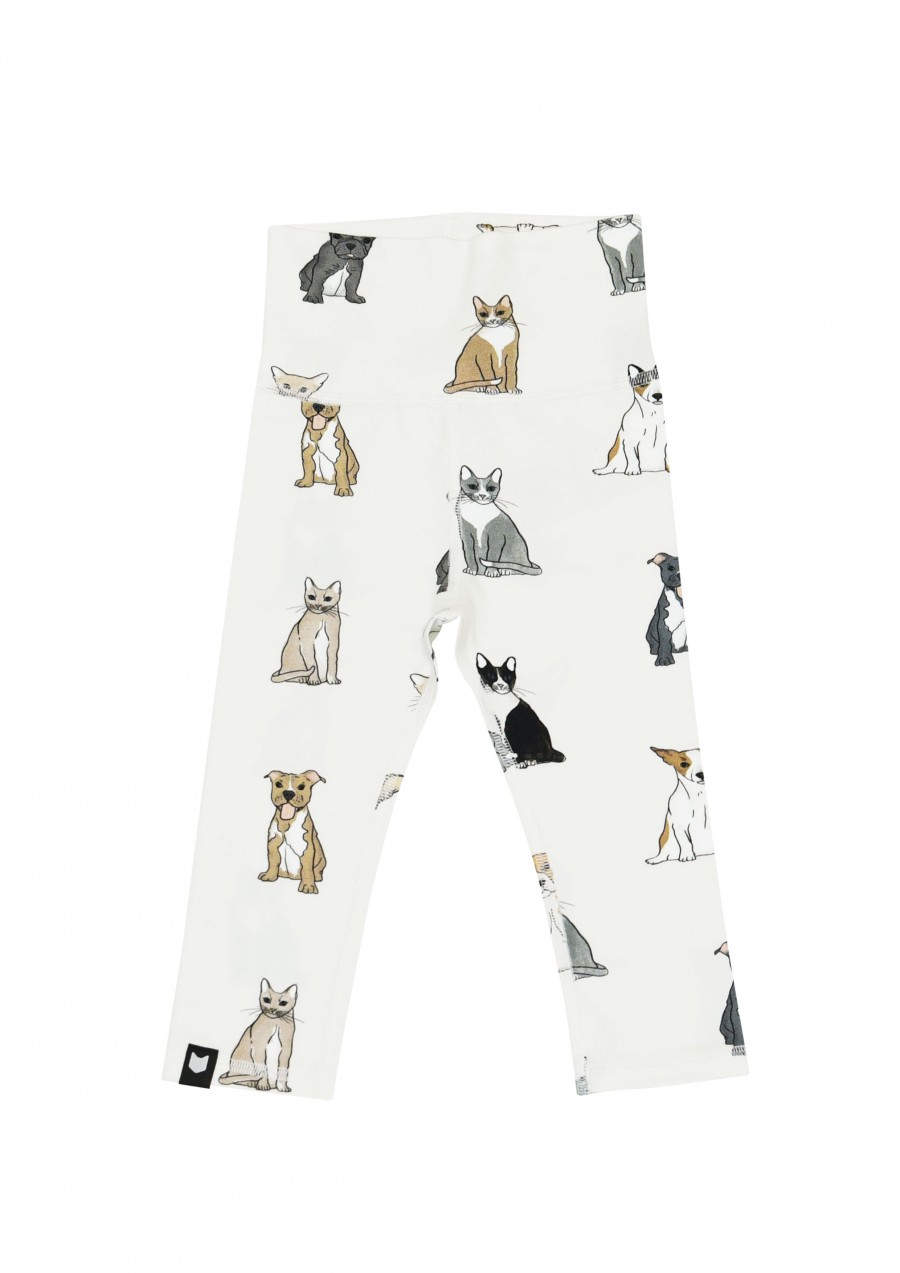 Leggings white with high waist and dog and cat print SS19105