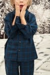 Shirt cozy flanel dark blue chackered with embroidery WINTER2310L