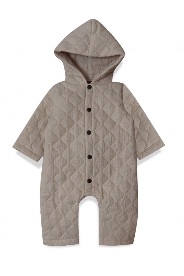Romper beige quilted with hood and buttons 0322_F25063